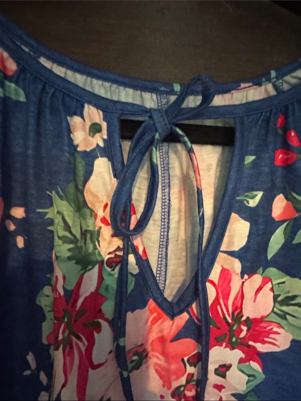 Floral Lace-Trim Navy Peasant Top - Blue/Pink - Picture 5 of 7